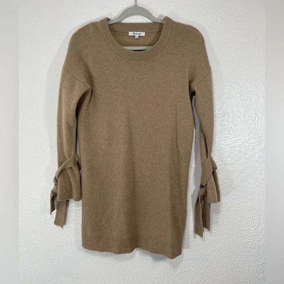 Madewell Tie Cuff Sweater Dress 100% Merino Wool Camel Tan Women’s Size Small - Picture 1 of 13